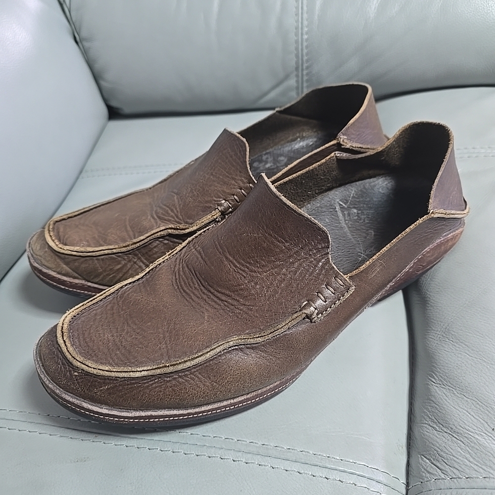 Olukai Slip On Shoes Na'o Na'I Brown‎ Leather Loafer Slip On Men's 10.5 M